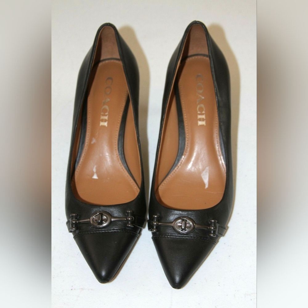 Coach Designer Pointed Heel Stiletto Black Leather Women's Kitten Low Heels 8B